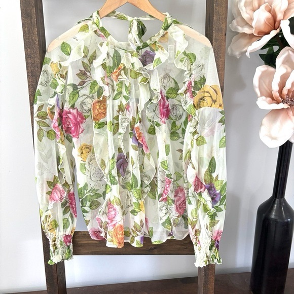 Zara sheer ruffle floral blouse - Picture 2 of 4
